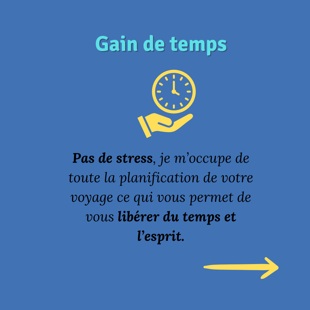 alt "gain de temps, je m'occupe de toute l'organisation de votre voyage sur mesure"