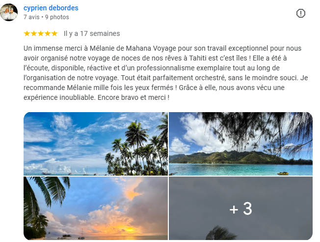 avis de Cyprien client partie en Polynésie en avril 2025