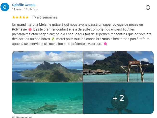 Avis d'Ophélie partie en Polynésie en Juillet 2025